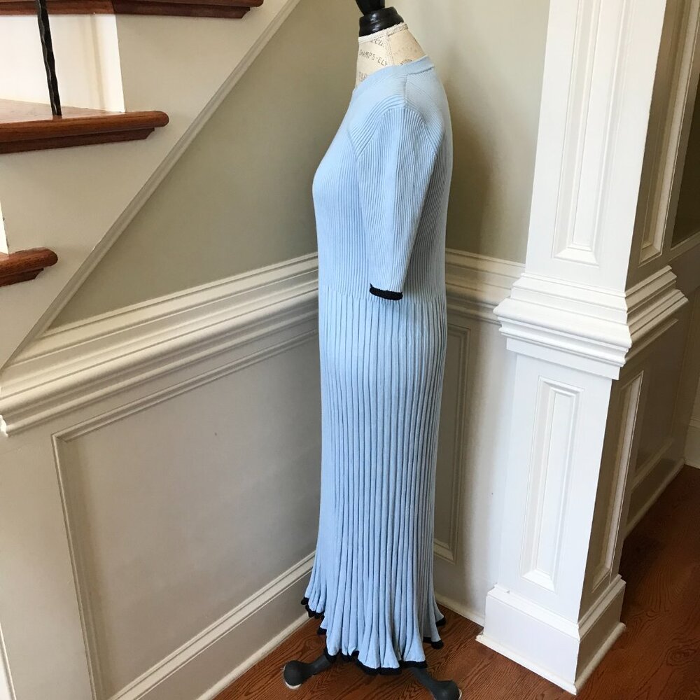 NWOT Proenza Schouler Rib Knit Midi Dress Womens Large Blue Black Crew Neck Silk - Picture 10 of 14